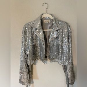 BRAND NEW NEVER WORN SILVER FRINGE JACKET!